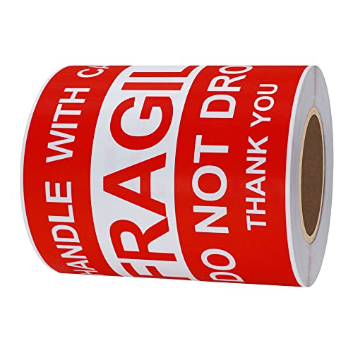 Hybsk 4x6 inch Do Not Drop Thank You Fragile Stickers Adhesive Label 100 Per Roll (4x6 inch) - size: 4x6 inch