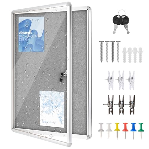 36"x24" Enclosed Bulletin Board Tamper-Proof Dispaly Case, Grey Fabric - color: Silver Frame / Grey Felt, size: 36" x 24"