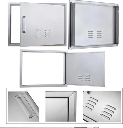 Outdoor Kitchen Doors, 27x20 Inch 304 Stainless Steel BBQ Access Door with Vent, Double Steel Doors for Outdoor Grill Island - size: 27W x 20H- Right