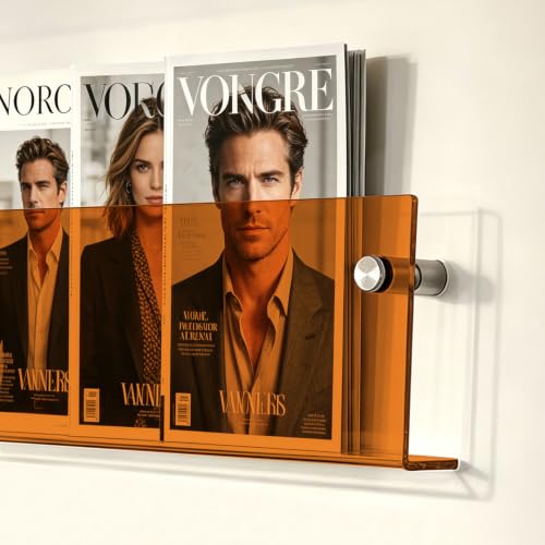 2-Pack 24" Orange Acrylic Wall Mounted Magazine Holder Rack Floating Shelf - color: Orange, size: 24inch