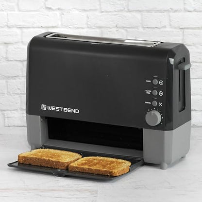 West Bend QuikServe Toaster, 2-Slice Wide-Slot Slide-Through Bread Toaster with Bagel and Gluten-Free Settings and Cool-Touch Exterior Fast Toasting, Includes Removable Serving Tray, 1400-Watts, Black - color: Black