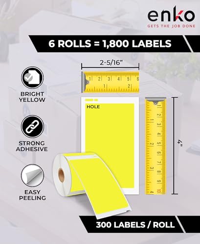 enKo 30256 6 Rolls | 1800 Yellow Direct Thermal Labels (2-5/16 x 4 in) - color: Yellow