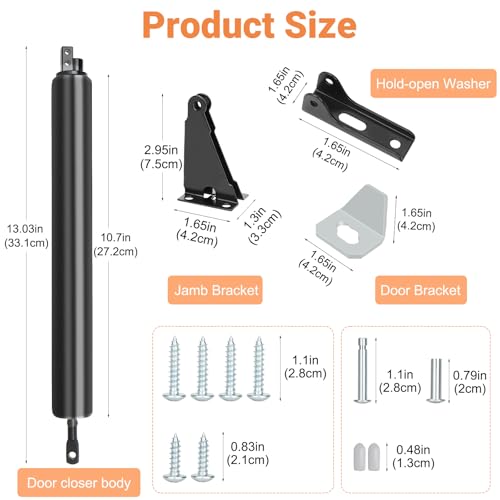 Storm Door Closer, 2PCS Heavy Duty Screen Door Closers with Protector Chains Spring, Storm Door Bracket Kit Compatible with Andersen/Emco/Larson/40201 (Closer and Chain, 2 Packs(Black)) - size: 2 Packs(Black)