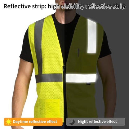 AYKRM 2 Pocket Mesh High Visibility Reflective Safety Vest for men & Women ANSI/ISEA 107 Standards - color: Yellow, size: X-Small