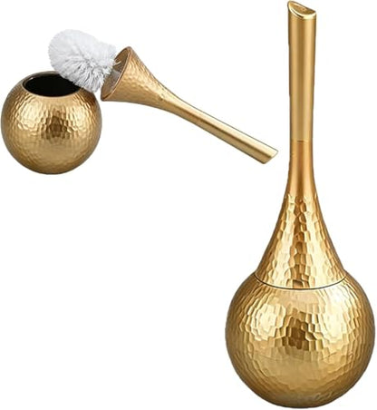 Hideaway Toilet Brush Set, Hammered Gold | Small Bathroom Space-Saver | Anti-Splash Shield & 360° Deep Clean | Housewarming Gift for Homeowners | Rust-Proof ABS Modern Bath Accessories - color: Gold