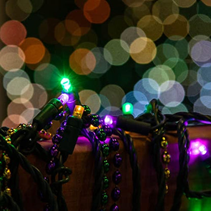 Novelty Lights 50ft 100 LED Yellow, Purple & Green Mardi Gras Lights - color: Yellow/Purple/Green