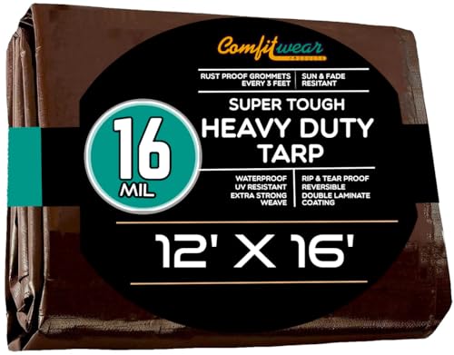 16 MIL Multi-Purpose Extra Heavy Duty Tarps - Car, Boat, Camping & General Purpose Waterproof Tarp Cover - size: 12' X 16'