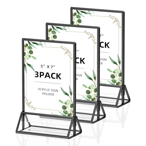 5x7 Black Picture Frame Acrylic Sign Holder,Wedding Table Numbers - color: 5X7-Gold-3 Pack
