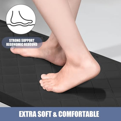 Cushioned Kitchen Mat 2 PCS, Anti Fatigue Kitchen Rugs, Heavy Duty Kitchen Rugs and Mats Non-Skid, Ergonomic Comfort Foam Kitchen Floor Mat for Home, Office, Sink, Laundry - Black - color: Black