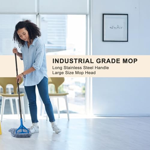 Commercial Industrial Mop with 3 Extra Large Reusable Replacement Head - size: Blue Handle + 3 Mop Head