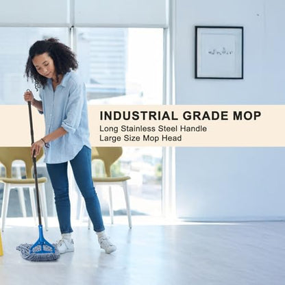 Commercial Industrial Mop with 3 Extra Large Reusable Replacement Head - size: Blue Handle + 3 Mop Head