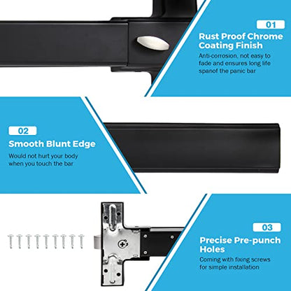 IRONWALLS 27.5" Black Commercial Panic Bar Exit Device with Exterior Lever - color: Black, size: 27.5 Inch
