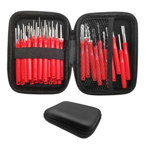 41PCS Terminal Removal Tool Kit, Electrical Wire Connector Pin Extractor Tool Set with Protective Box, Car Terminal Release Depinning Tools Kit for Automotive Household Devices (Red) - color: Red