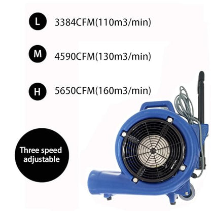 220V 900W Air Mover 3 Speed Adjustable Floor Dryer Blue Floor Blower Fan Wet Carpet Dryer for Janitorial Home Commercial Use