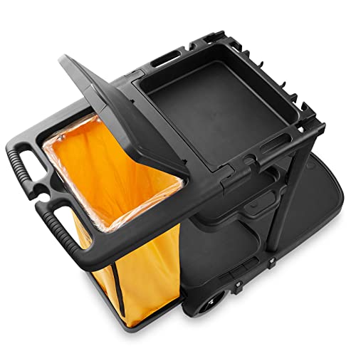 Durable Commercial Janitorial Cleaning Cart Caddy with Wheels Cover - 3 Shelves, Vinyl Bag, Black for Housekeeping Office, Stores, Schools