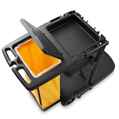 Durable Commercial Janitorial Cleaning Cart Caddy with Wheels Cover - 3 Shelves, Vinyl Bag, Black for Housekeeping Office, Stores, Schools