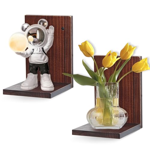 Small Wall Shelf,L-Shaped Small Floating Shelves for Plants Speaker Table Lamp Display,Wooden Ledges Indoor Modern Midcentury Decorative for Gallery Living Room Porch,Pine,2 Pack(Rustic Walnut) - color: Rustic Walnut, size: Set of 2