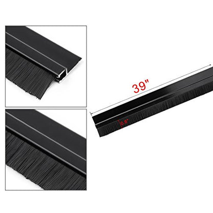uxcell Door Bottom Sweep H-Shape Aluminum Alloy Base with 0.6-inch Black Nylon Brush 39-inch x 1.4-inch - color: Black, size: 39.37" x 0.6"