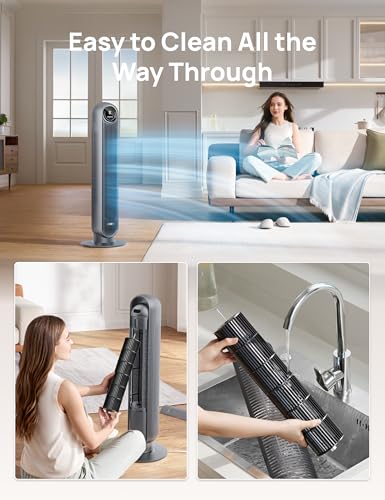 DREO Tower Fan for Bedroom, 25ft/s Velocity, 28dB Ultra Quiet, 4 Speeds - color: Grey, size: 36 inch