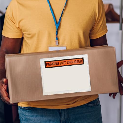 PSBM 1000 PCS 5.5 x 10 Inch Orange Panel Face Packing List Enclosed Envelopes, Invoice Packing Slips Pouch for Mailing Labels, Invoices, Documents and Slips - size: 5.5 Inch x 10 Inch Orange / Back Side Load