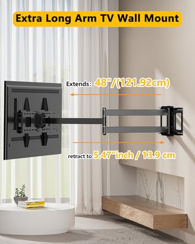 48" Extension Long Arm Full Motion TV Wall Mount 37-85” TV by WHYFONE - size: Fit 37-85" TVs