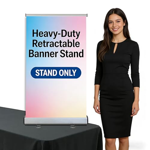 Desktop Retractable Banner Stand 24" W x 40" H – Portable Tabletop Roll Up Banner Display with Padded Carrying Bag for Trade Show, Exhibition, Business Advertising (Stand Only) - size: 40" Height