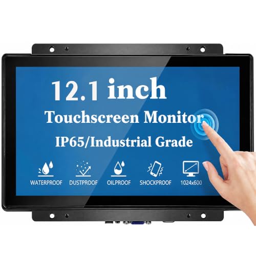 12.1 Inch Open Frame Capacitive Touchscreen Monitor - 1024x768 XGA 4:3 LCD Display with HDMI VGA and IK09 IP65 - for Industrial Automation POS Kiosk ATM HMI and 10-Point Touch Digital Signage - size: 12.1