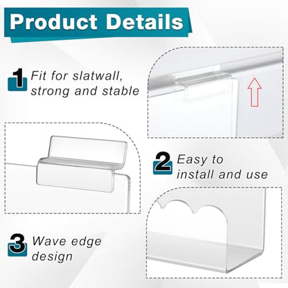Briwooody Slatwall Shelf Acrylic Shelves, 12" Wide 3" Deep, Wavy, 4 Pack - color: Wavy, size: 12" Wide 3" Deep