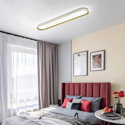 ADISUN Modern LED Ceiling Light Dimmable Linear Ceiling Light 47in Semi Flush Mount Long Lights with Remote Control and Side Lighting for Living Room Kitchen Dining Room Gold - color: Gold-1Pack, size: 47 Inch