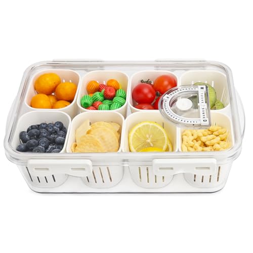 Veggie Tray Divided Serving Tray with Lid, Salad Bar Container for Fridge - color: 8 Colanders