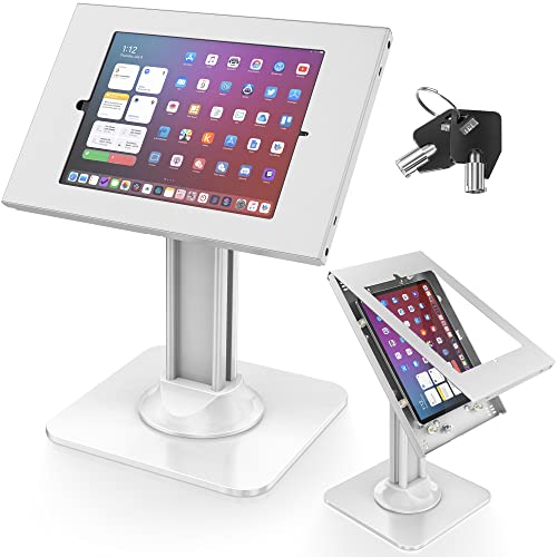 AboveTEK Anti-Theft iPad Kiosk Stand – POS iPad Security Stand & Locking Tablet Holder – Heavy Duty Base, 360° Swivel, 75° Tilt Bracket – Perfect for Retail Business (White) - color: White