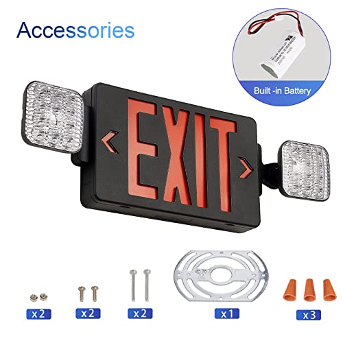 GZRUIYANG Black Housing Exit Sign With Emergency Lights Red, LED Exit Light With Battery Backup, UL 924 Certified, AC 120/277V, Commercial Lights Combo for Business - 4 Pack - color: Black Housing Red Letter, size: 4 Pack