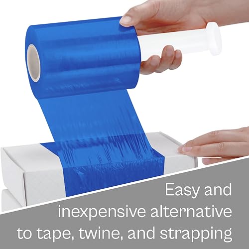 PSBM Dark Blue Mini Stretch Wrap with Plastic Handle, 24 Rolls 5 Inch x 1000 Feet 80 Gauge Heavy Duty Plastic Wrap Industrial Strength Shrink Film for Moving, Packing & Shipping