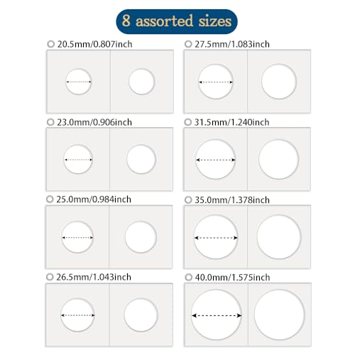 Boen 400 Pcs Cardboard Coin Flips, Assorted 8 Sizes Holder with Stapler