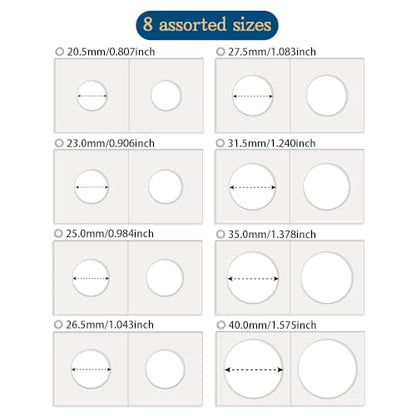Boen 400 Pcs Cardboard Coin Flips, Assorted 8 Sizes Holder with Stapler