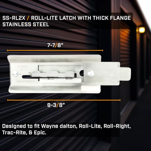 Roll-Lite Stainless Steel Latch, with Thick Flange and Hardware for Wayne Dalton, Roll-Lite, Roll-Right, Trac-Rite, Epic Doors, with Minor Surface Marks - size: SS-RL2SX