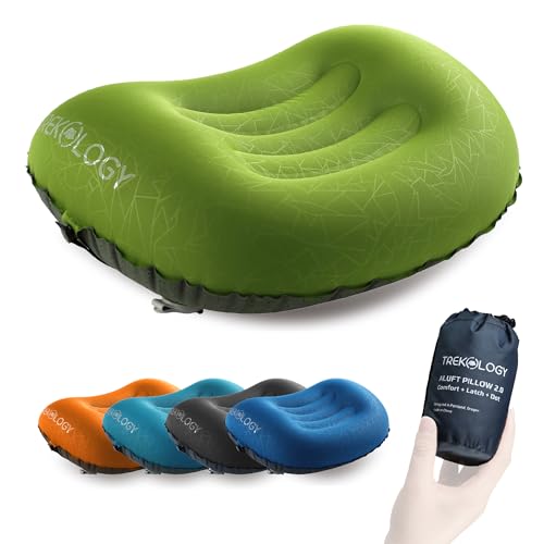 TREKOLOGY Aluft 2.0 Small Inflatable Camping Pillow for Backpacking, Travel - color: Green