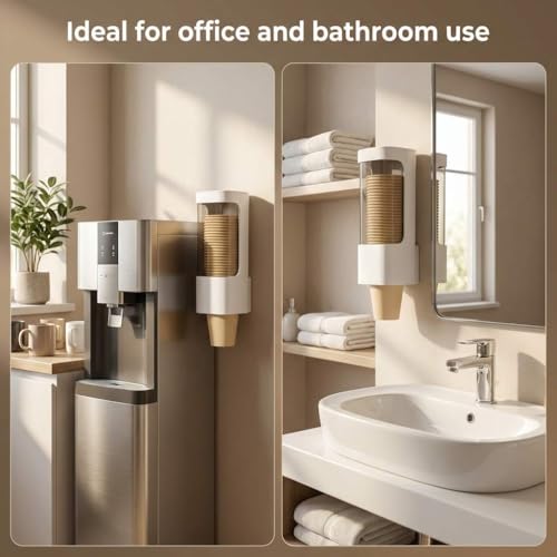 QWORK Wall Mounted Paper Cup Dispenser Set – 2 Pack, Fits 4–5 oz Cups with Smooth Pull Design for Office, Bathroom & Kitchen