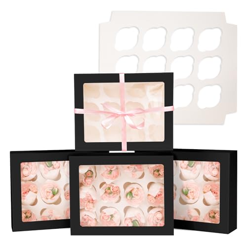 Bakepacker Auto-pop up 12 Cupcake Boxes, Black, 6-Packs - color: Black