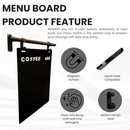 Hanging Menu Contemporary Style Chalkboard Sign, Metal Menu Display 22x28 Magnetic Surface Cafe Bar Sign for Business Price Menu (Black) - color: Black Frame/Black Board