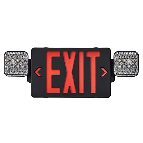 TANLUX Black Exit Sign with Emergency Lights, LED Emergency Exit Light with Battery Backup, UL Listed, AC 120/277V, Commercial Emergency Lights Combo for Business - 1 Pack - color: Black Housing+Red Letter, size: 1 Pack
