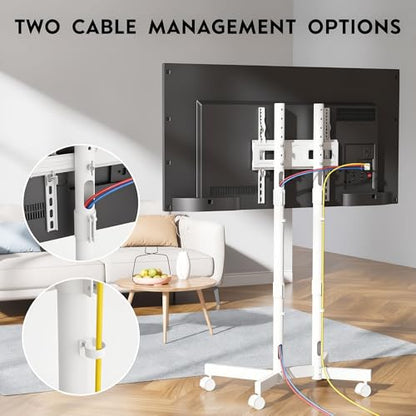BONTEC Rolling TV Stand for 32-75 Inch TVs, Heavy Duty TV Stand, White - color: White, size: 32-75 IN