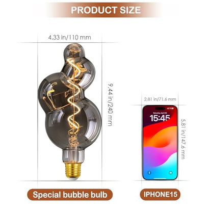 4W Filament 2700K Warm Lights,Dimmable E26 Lamp Base,1-Pack - color: Special Electroplated Bubble Lights(dimmable)