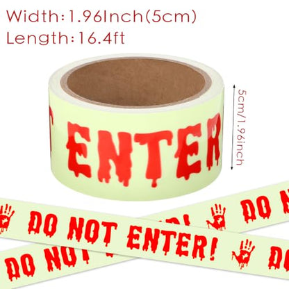 CCINEE 2INx16.4FT Glow in The Dark Halloween Caution Tape, Scary Do Not Enter Adhesive Warning Tape Roll for Indoor Outdoor Halloween Party Yard Haunted House Danger Zone Barricade Decorations
