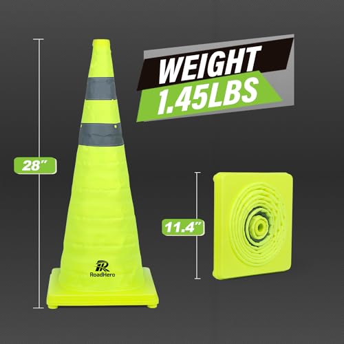 RoadHero 28 Inch 2 Pack Collapsible Traffic Safety Cones with Bag, Green - size: 28 Inch