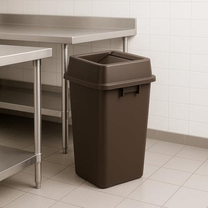 1 Pack Brown 19 Gallon Square Commercial Trash Can with Lid, Heavy Duty Plastic Waste Bin with Venting Channels and Built-in Handles - color: Brown, size: 19 Gallon