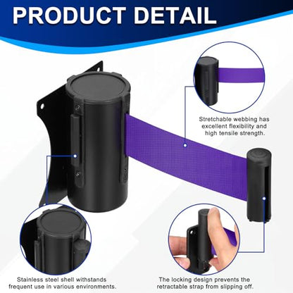 PATIKIL Fixed Wall Mount Retractable Belt Barrier 10 Feet, Purple 1 Pcs - color: Purple, size: 10 Feet
