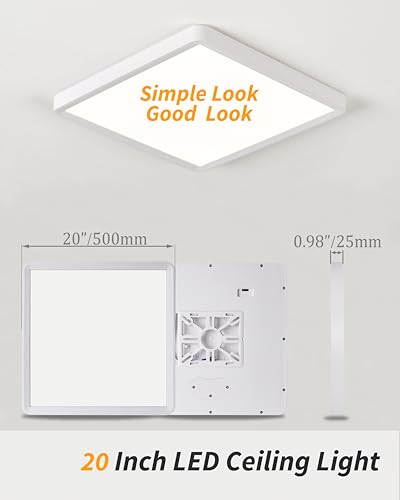 Square Led Flush Mount Ceiling Light,20 Inch 50w 4520lm led Light 3000k,4000k,6000k CCT Selectable,Flat Panel Super Slim Led Ceiling Light Fixture,for Living Dining Kitchen Bedroom Room (1Pack-White) - color: White, size: 20 Inch 1PK Square 3CCT