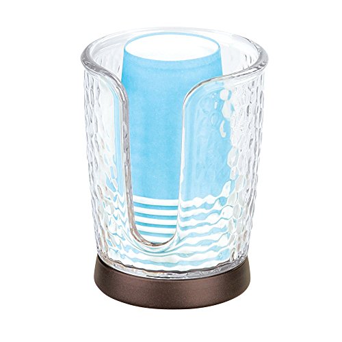 mDesign Plastic/Steel Compact Small Disposable Paper Cup Dispenser Storage Holder for Rinsing Cups on Bathroom Vanity Countertops - Rain Collection - Clear/Bronze - color: Clear/Bronze