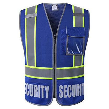 Security Vest for Men Women Reflective Safety Vest with 5 Pockets and Front Zipper Mesh High Visibility Vest (Blue-22, X-Large) - color: Blue, size: X-Large